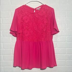 JODIFL Womens Top Elegant Pink Lace Blouse Flutter Short Sleeves Flowy Medium